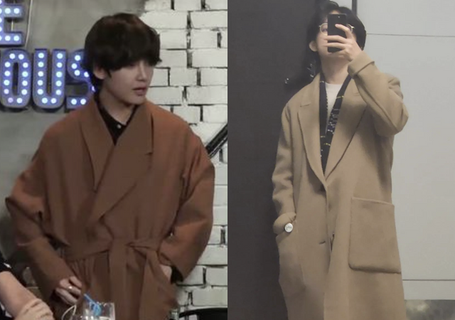 ▲갈색 코트 입은 뷔 (사진=유튜브 'BANGTANTV', 뷔 SNS)