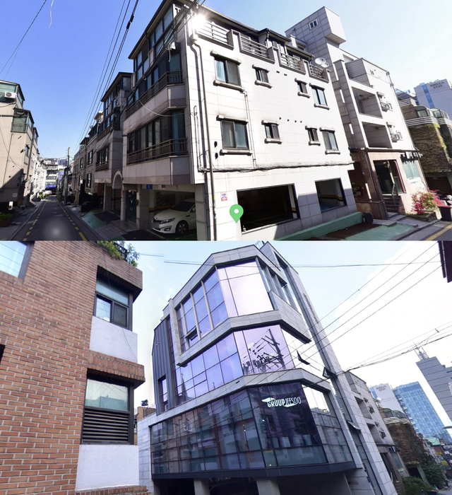 ▲혜리 건물 재건축 전, 재건축 후 (사진=네이버 지도)