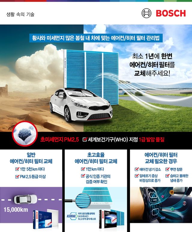 ▲봄철 내 차에 맞는 에어컨, 히터 필터 관리법(사진=보쉬)