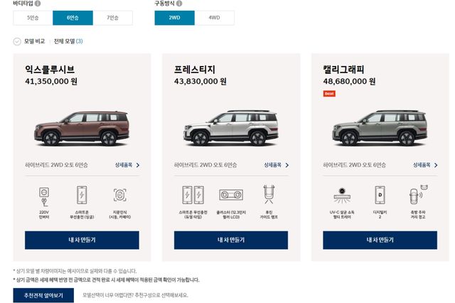 ▲현대차 홈페이지 내 싼타페 견적 사이트(사진=현대차 홈페이지)
