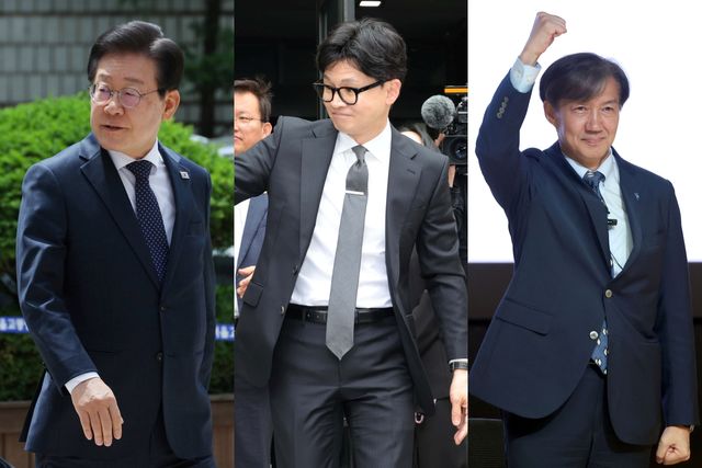 ▲(왼쪽부터)이재명 더불어민주당 대표, 한동훈 전 국민의힘 비상대책위원장, 조국 조국혁신당 대표(사진=연합뉴스)