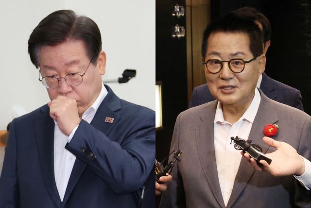 ▲이재명 더불어민주당 대표, 박지원 더불어민주당 의원(사진=연합뉴스)