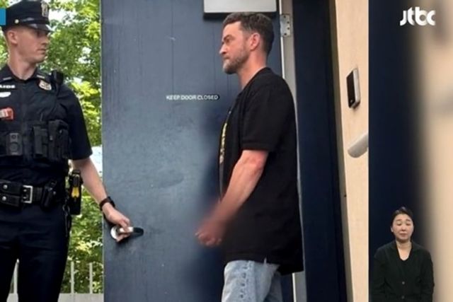 ▲체포된 저스틴 팀버레이크 (사진=JTBC)