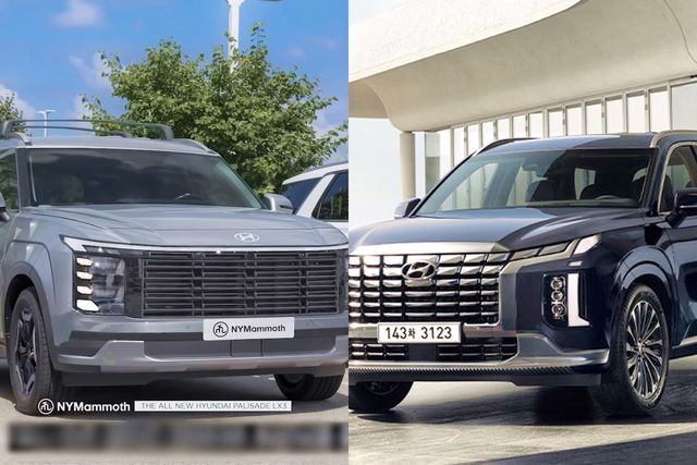 ▲팰리세이드 신형 예상도, 현행 팰리세이드(사진=유튜브'뉴욕맘모스', 현대차)