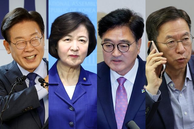 ▲더불어민주당 이재명 의원·추미애 의원·우원식 국회의장·정성호 의원 (사진=뉴스1)