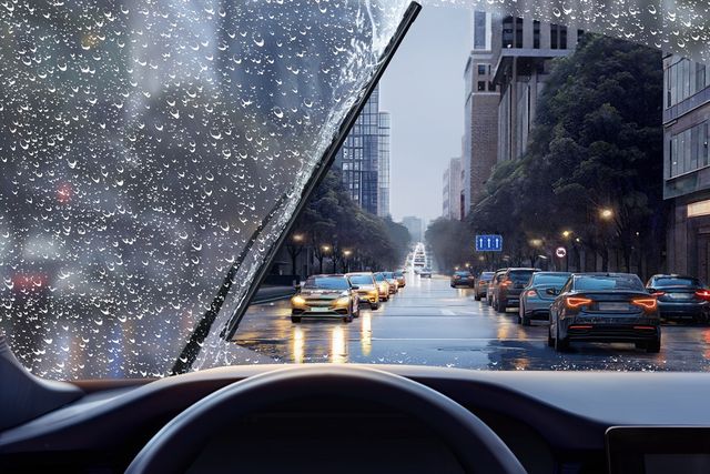▲빗길에서 동작하는 와이퍼(사진=보쉬)