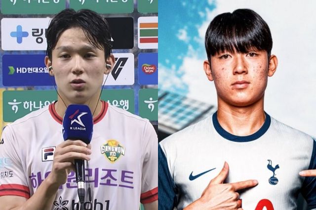 ▲토트넘 이적 유력한 강원FC 양민혁 (사진=유튜브 강원FC, 트위터 The Spurs Web)