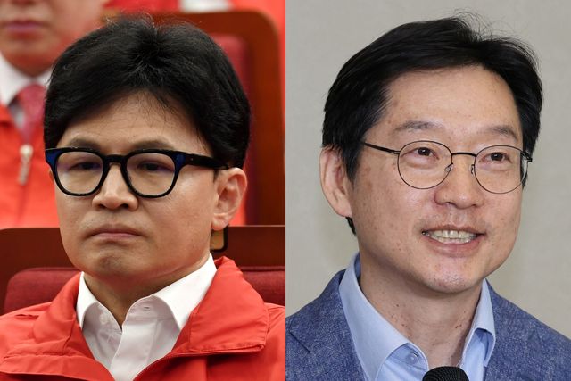 ▲국민의힘 한동훈 대표와 김경수 전 경남도지사 (사진=뉴스1)