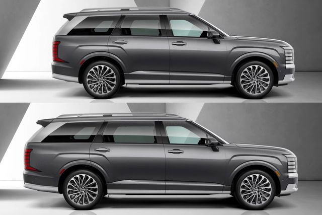 현대 현행 팰리세이드와 그랜드 팰리세이드 예상 렌더링 비교 /사진=유튜브 'AutoYa'