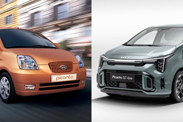 2005년 당시 판매된 초대 모닝과 현행 3세대 모닝 GT-라인 /사진=현대차