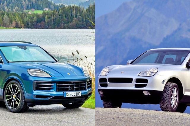 카이엔은 현행 3세대 후기형(左)이 2005년 판매된 1세대 전기형(右) 대비 최저가 63.2%, 최고가는 44.1% 상승했다. /사진=포르쉐