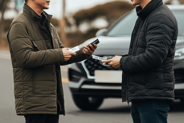 ▲명함을 주고 받는 가해자와 피해자 (사진=오토트리뷴)