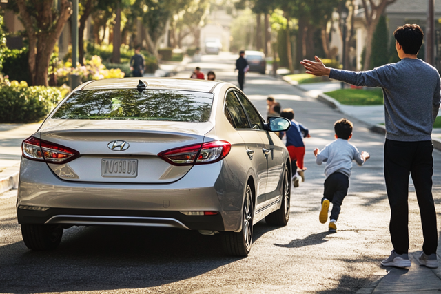 ▲차에 부딪힌 아동을 부르는 운전자 (사진=오토트리뷴)