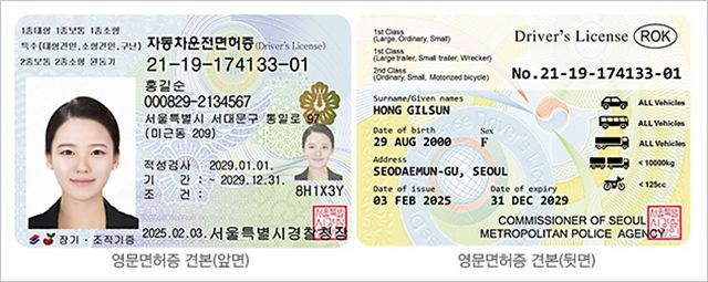 ▲참고사진, 자동차 영문면허증(좌 앞면, 우 뒷면)(사진=도로교통공단)
