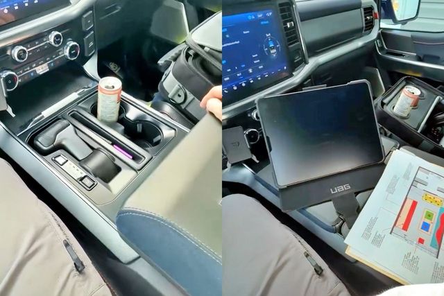 ▲센터 콘솔 워크 서피스를 활용하는 모습(사진=인스타그램 'krugerconstruction')