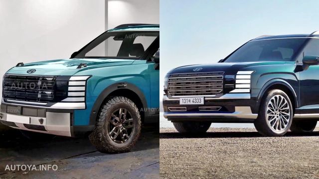 ▲현대 팰리세이드 기반 픽업트럭 예상도와 실제 팰리세이드 비교(사진=유튜브 'AutoYa')
