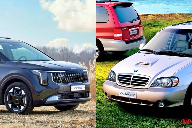 현행 4세대 카니발과 2005년 당시 판매된 카니발 2/사진=HMG저널, 기아