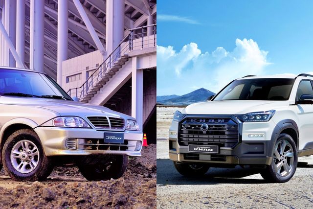 2005년 당시 판매된 초대 무쏘 스포츠와 현행 무쏘 칸/사진=KGM