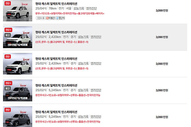 참고사진, 엔카닷컴에 등록된 캐스퍼 일렉트릭 매물 /사진=엔카닷컴 캡처