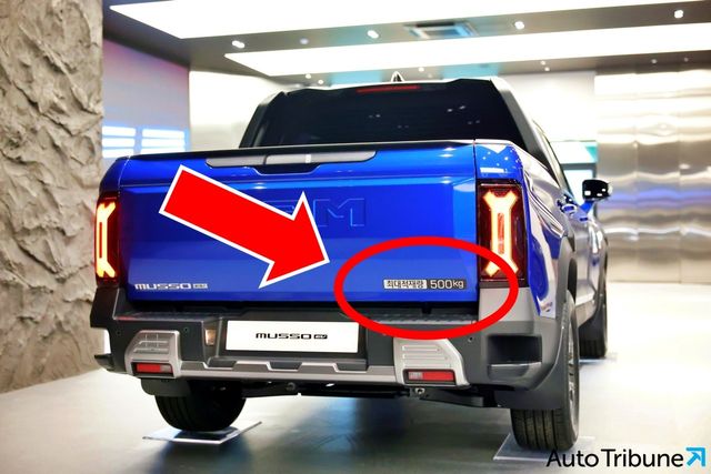 KGM 무쏘 EV에 부착된 최대적재량 스티커 /사진=김동민 기자