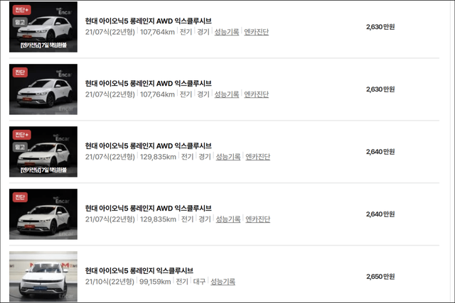 27일 엔카닷컴에 등록된 현대 아이오닉 5 중고 매물 /사진=엔카닷컴 캡처
