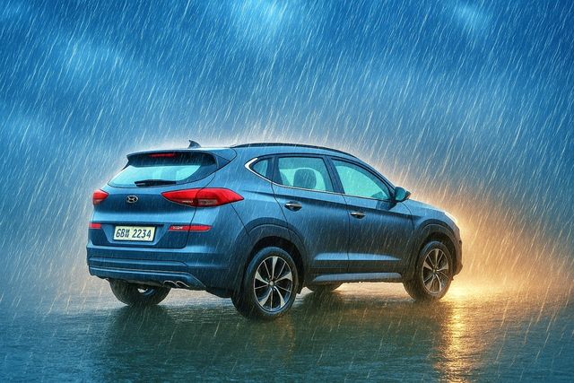 폭우 속 서 있는 차 /사진=OpenAI