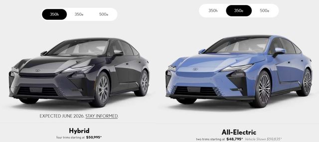 신형 ES 350h와 ES 350e 미국 시장 가격. ES 350e가 더 저렴하다. /사진=렉서스