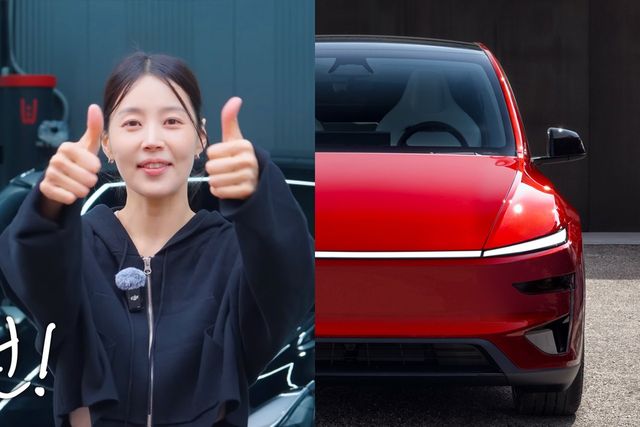 한지혜와 모델 Y /사진=유튜브 '한지혜', 테슬라