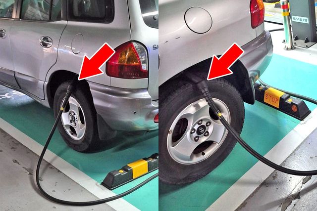 전기차 전용 충전 구역에 주차된 1세대 싼타페 /사진=보배드림