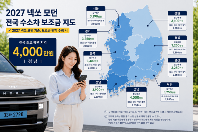 현대자동차 넥쏘와 보조금 지도. /제작=오토트리뷴