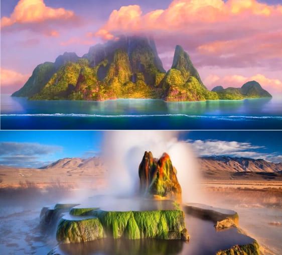 (상) 모아나 모우투이 섬 / (하) 미국 네바다 주 하늘 간헐천