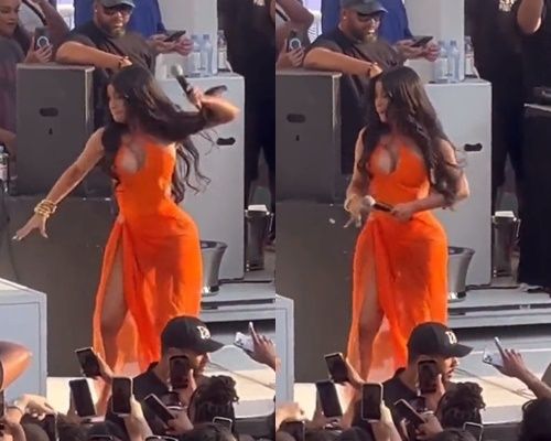 카디비가 공연 도중 관객에게 마이크를 던졌다. / 트위터@PopBase 캡처