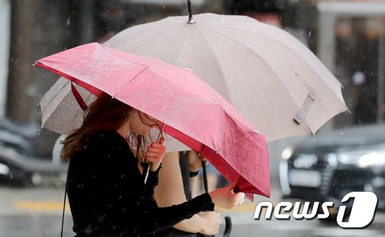 지난 10일 서울 종로구 한 도로에서 시민이 강풍에 휘청이는 우산을 붙잡으며 걷고 있다. 기사 이해를 돕기 위한 이미지 / 뉴스1