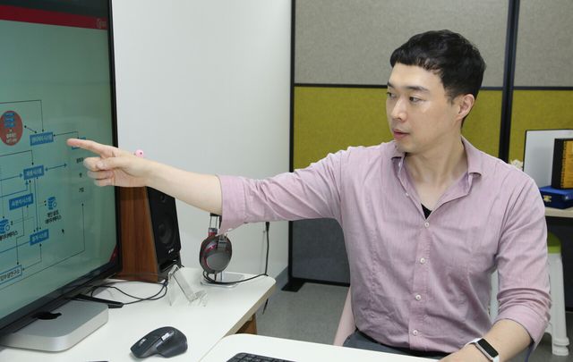 견두헌 케이저 대표가 여성경제신문을 만나 케이저가 개발한 직퍼 플랫폼의 개념을 설명하고 있다. /장세곤 기자