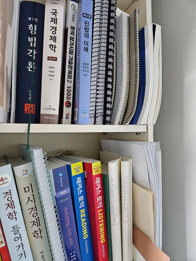 김건우 씨 자취방 책장. 전공 서적에 든 지식으로는 취업하기 어렵다. /김건우