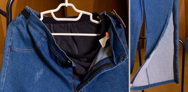 필덤의 '팬티 탈부착 바지'(좌)와 '보조기기 바지'(우) /김하영