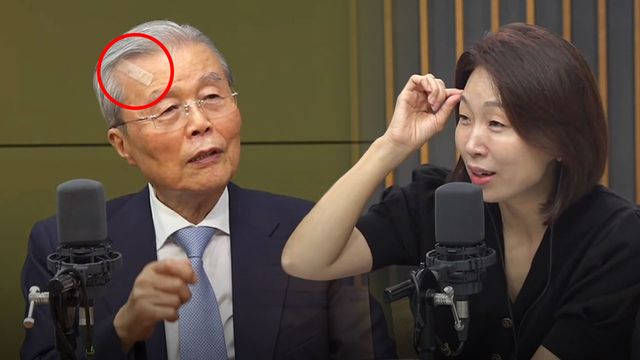 김종인 전 국민의힘 비상대책위원장이 지난 22일 CBS 라디오 ‘김현정의 뉴스쇼’에 반창고를 붙이고 출연해 