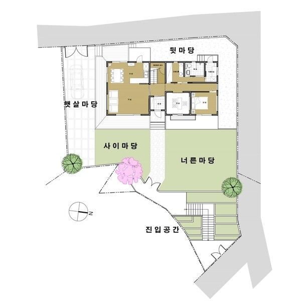 필자 설계 경남 양산 소재 단독주택&nbsp;지산심한. 넓지&nbsp;않은 대지에 내부 공간과 외부 공간을&nbsp;연계하여&nbsp;집에서 넉넉한 일상을 보낼 수 있도록 설계했다. /김정관