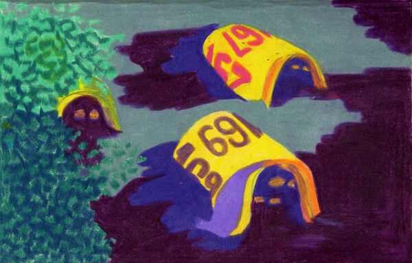 볼더스 비치에 있는 어린 펭귄의 집들. 플라스틱 통을 반 갈라 땅에 심어서 만들었다. /그림=일러스트&nbsp; 윤마디&nbsp; madimadi-e@naver.com