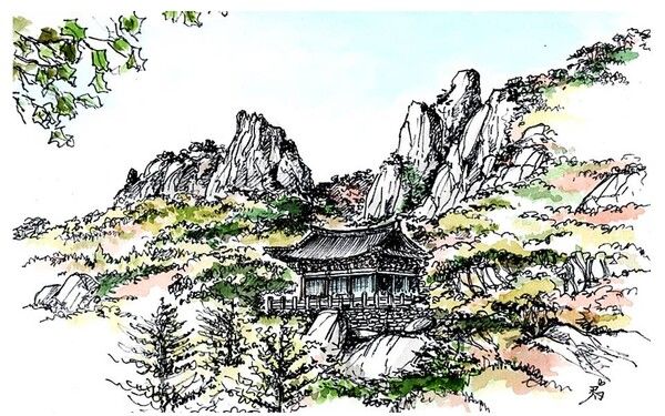 망월사와 포대 능선 /그림=손웅익