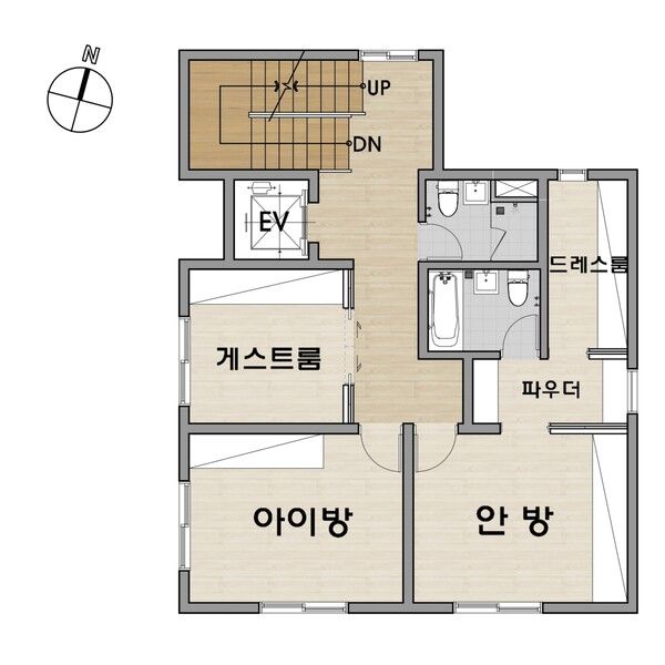 2층에 있는 침실, 아파트처럼 안방에는 별도의 욕실과 파우더 공간과 드레스룸을 설치했다. /김정관