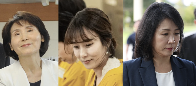 왼쪽부터, 김문수 전 고용노동부 장관의 아내 설난영 씨, 한동훈 전 국민의힘 당 대표 아내 진은정 씨, 이재명 더불어민주당 대선 후보 아내 김혜경 씨. /연합뉴