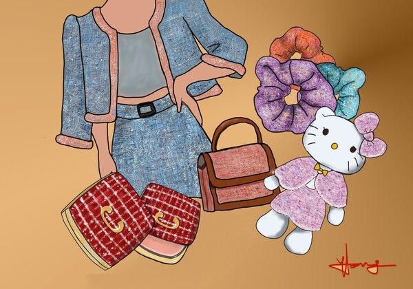 2025를 강타한 패션아이템인 트위드는 의류와 화장품, 소품까지 유행을 이끌고 있다. 갤럭시노트로 그림 /그림=홍미옥