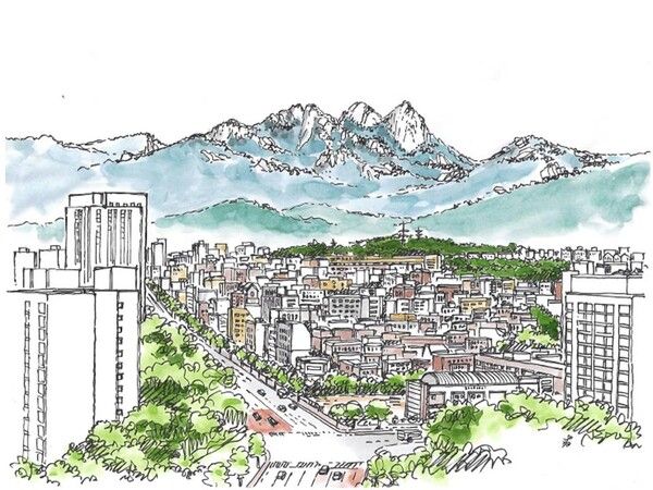 북한산 인수봉과 백운대가 바라보이는 마을 /그림=손웅익