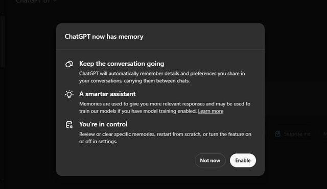 오픈AI 홈페이지에 소개된 메모리 업데이트 기능 안내 /오픈AI