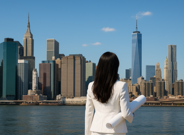 미국 뉴욕 맨해튼을 바라보는 건축가의 모습 /챗gpt