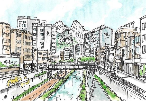 인수봉이 보이는 방학천 풍경 /그림=손웅익