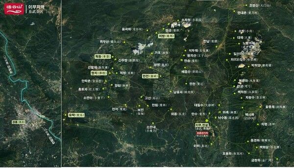 이무 차구 차산 지도. 고 육대차산이라 부르는 이무 차구의 주요 차산지를 확인할 수 있다. /사진 출처=오운산