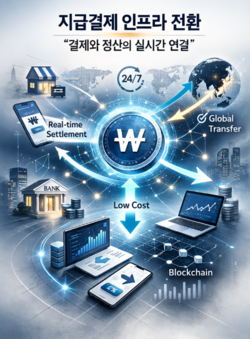 스테이블코인을 단순히 기존 선불수단 규제 틀에 맞출 경우 블록체인 기반의 실시간 정산, 24시간 운영, 국경 간 즉시 송금이라는 기능적 효과를 충분히 살리지 못할 수 있다. /ChatGPT로 생성