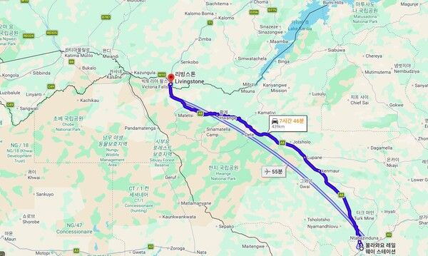짐바브웨 마스빙고 → 빅토리아폴스 여정 지도 /구글 지도